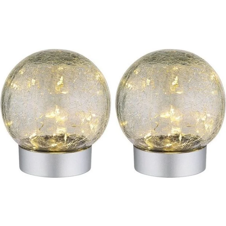 GLOBO LIGHTING LED Tischleuchte, LED-Leuchtmittel fest verbaut, Warmweiß, Tischleuchte Tischlampe Dekolampe silber IP44 Bruchglas LED 2er Set – Bild 4