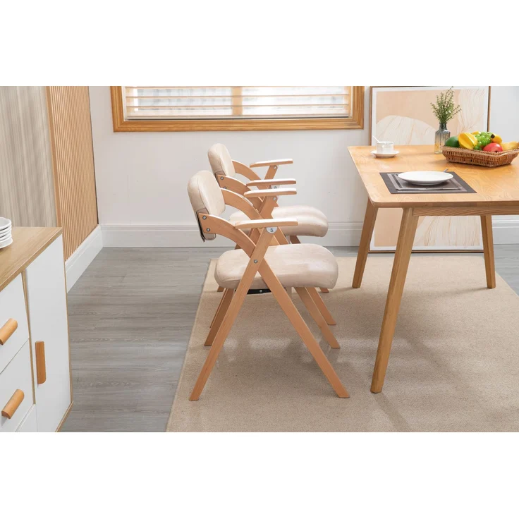 HOMEFUN Klappstühle mit Armlehnen, stapelbare Holzstühle mit gepolsterten Sitzen, 2er-Set, ideal für Gäste, Küche, Büro, Hochzeiten und Partys, Khaki, 52,5 x 60 x 79 cm, YOUDENOVA – Bild 2