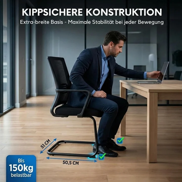 VALKENSTOL K1 - Besucherstuhl Freischwinger Schwarz mit Armlehne - Konferenzstuhl - Bürostuhl ohne Rollen - 1er Pack – Bild 8