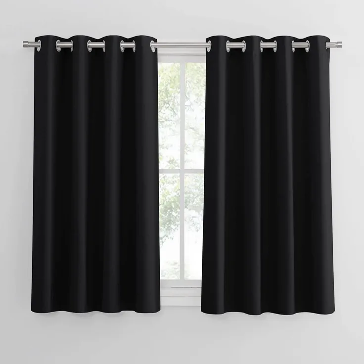 PONY DANCE Vorhang Schwarz Blickdicht Gardienen 2-Set H 137 x B 132 CM Verdunklungsvorhänge für Schlafzimmer Blickdichte Gardinen Kurz Thermovorhang mit Ösen | 2er Set, H137 x B132 cm, Schwarz, Blickdicht, Thermovorhang Hitzeschutz, Sichtschutz, UV-Sch...