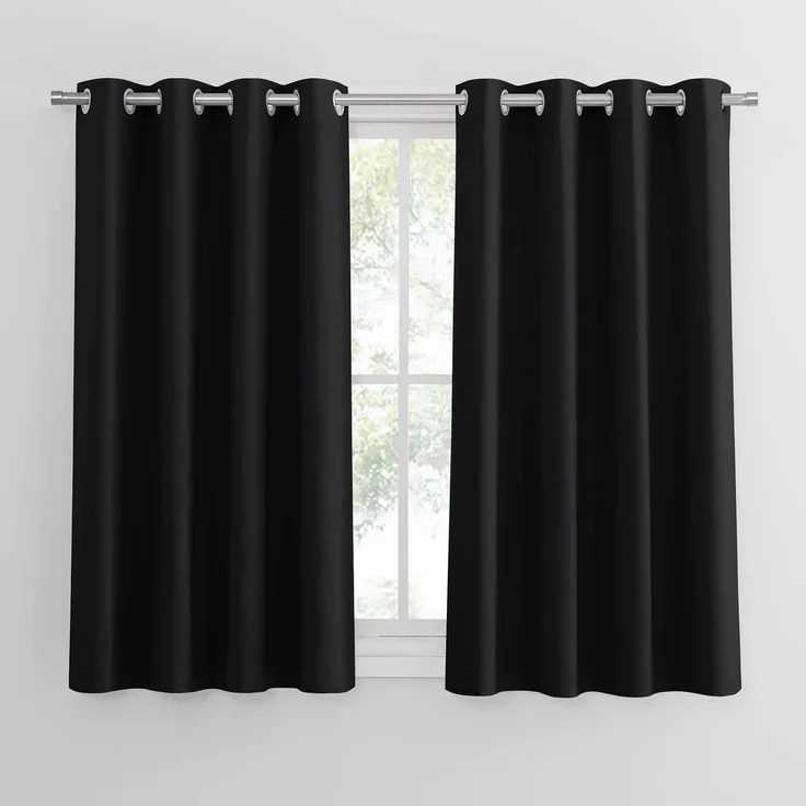 PONY DANCE Vorhang Schwarz Blickdicht Gardienen 2-Set H 137 x B 132 CM Verdunklungsvorhänge für Schlafzimmer Blickdichte Gardinen Kurz Thermovorhang mit Ösen | 2er Set, H137 x B132 cm, Schwarz, Blickdicht, Thermovorhang Hitzeschutz, Sichtschutz, UV-Sch...