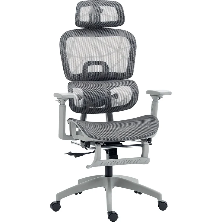 MELAYR, Bürostuhl, Ergonomischer Schreibtischstuhl mit Netzstoffbezug, verstellbar, rollbar, 66 x 64 x 122 cm, Grau – Bild 1