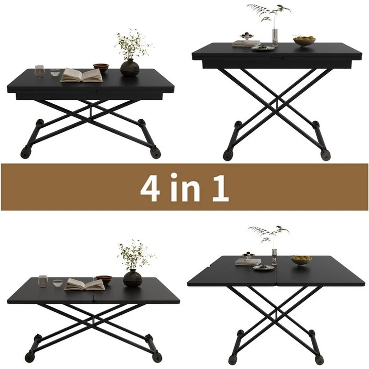 VOWNER Couchtisch 3-in-1, Höhenverstellbar & Ausziehbar, Esstisch, Wohnzimmertisch (1-St), Platzsparend & Umwandelbar für Ess- & Wohnzimmer – Bild 3