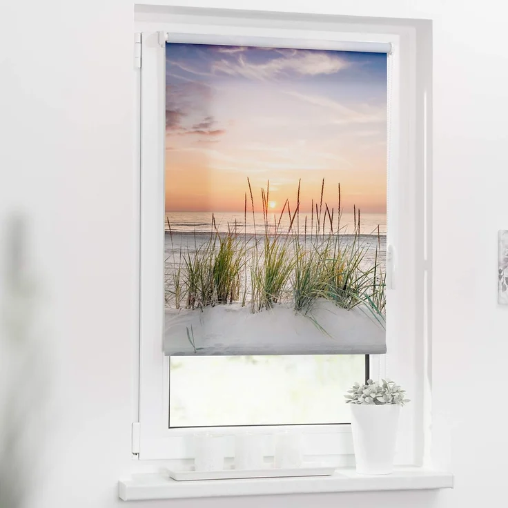Seitenzugrollo Rollo Klemmfix, ohne Bohren, Verdunkelung, Nordseestrand - Rot Weiß, LICHTBLICK ORIGINAL, verdunkelnd, freihängend, Klemmfix – Bild 2