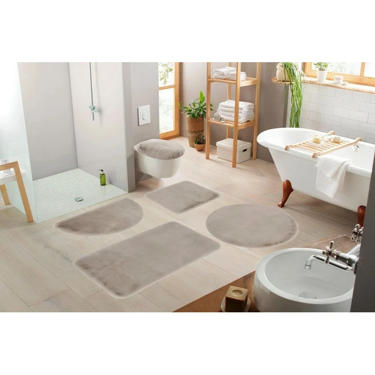 OTTO home Badematte Rabbit Badematten, Badvorleger, Badezimmer Teppich, Höhe 30 mm, rutschhemmend beschichtet, fußbodenheizungsgeeignet, schnell trocknend, strapazierfähig, Polyester, rund, Kaninchenfell-Haptik, Badteppich, rechteckig, rund & als 3-tlg... – Bild 3