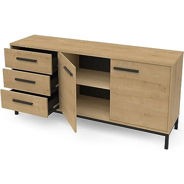 Calicosy 'CRAFT' Sideboard mit 2 Türen und 3 Schubladen, Eichedekor - L152,5 cm - Helles Holz – Bild 6