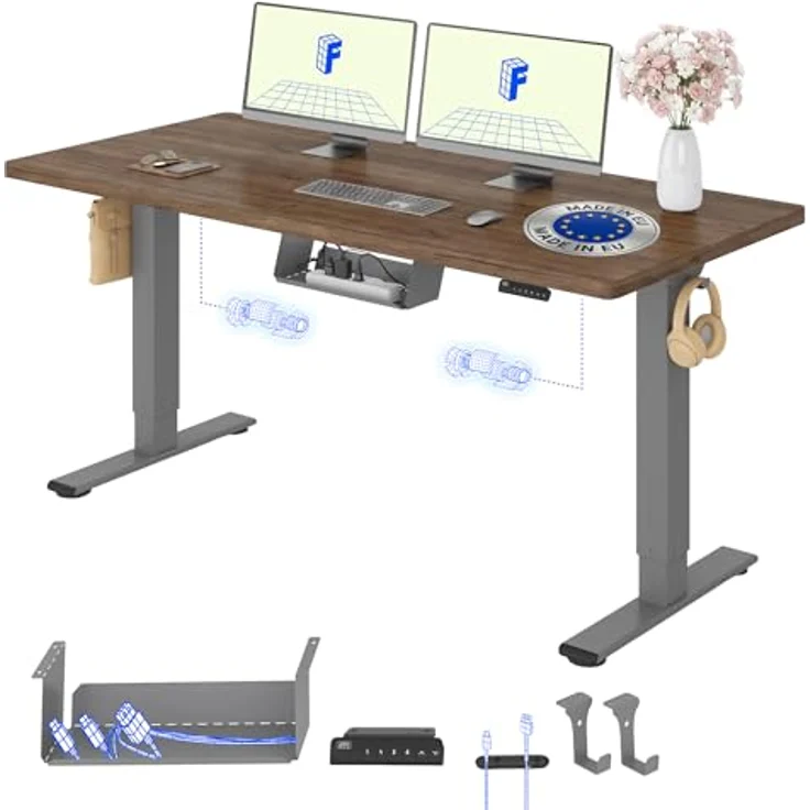 FLEXISPOT Höhenverstellbarer Schreibtisch mit 2 Motoren & 25MM EINTEILIGER Tischplatte 140x80 cm, Ergonomischer Bürotisch Elektrisch mit Kabelmanagement, Memory Funktion & Höhenanzeige – Bild 1