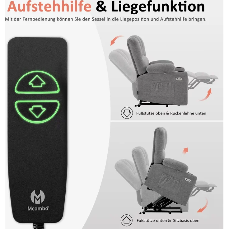 M MCombo Fernsehsessel mit Aufstehhilfe Elektrisch, 7102 (Stoff, Grau) – Bild 4