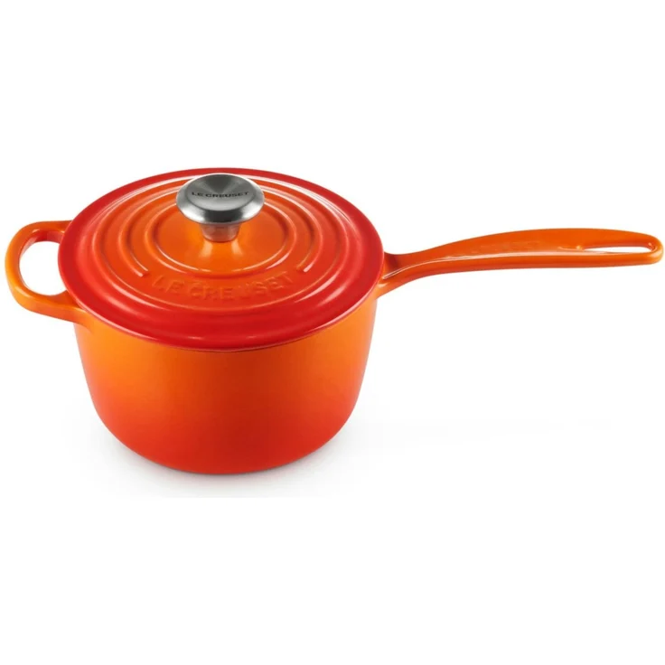 LE CREUSET Serviertopf Stielkasserolle Signature rund ofenrot 16cm, Emailliertes Gusseisen – Bild 1