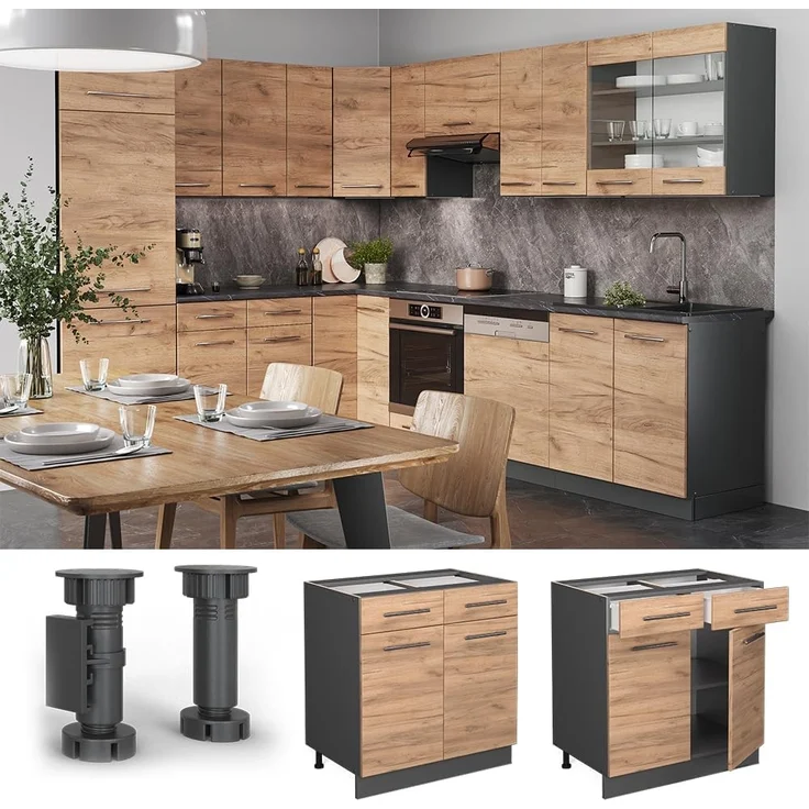 Vicco Küchenunterschrank Fame-Line, Goldkraft Eiche/Anthrazit, 80 cm, AP Anthrazit – Bild 5