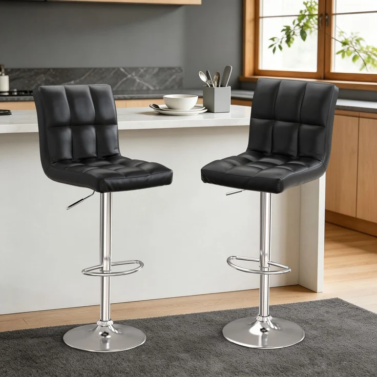Botifly 2er Set Barhocker Schwarz Kunstleder Höhenverstellbar 60-80cm 360° Drehbar mit Fußstütze, SGS Zertifiziert für Küche Bar – Bild 1