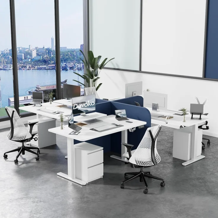 Devoko 160×70cm Elektrisch Höhenverstellbarer Schreibtisch mit Monitorständer, Computer-Schreibtisch, mit 2 Höhen-Speicherfunktionen, Weiß – Bild 2