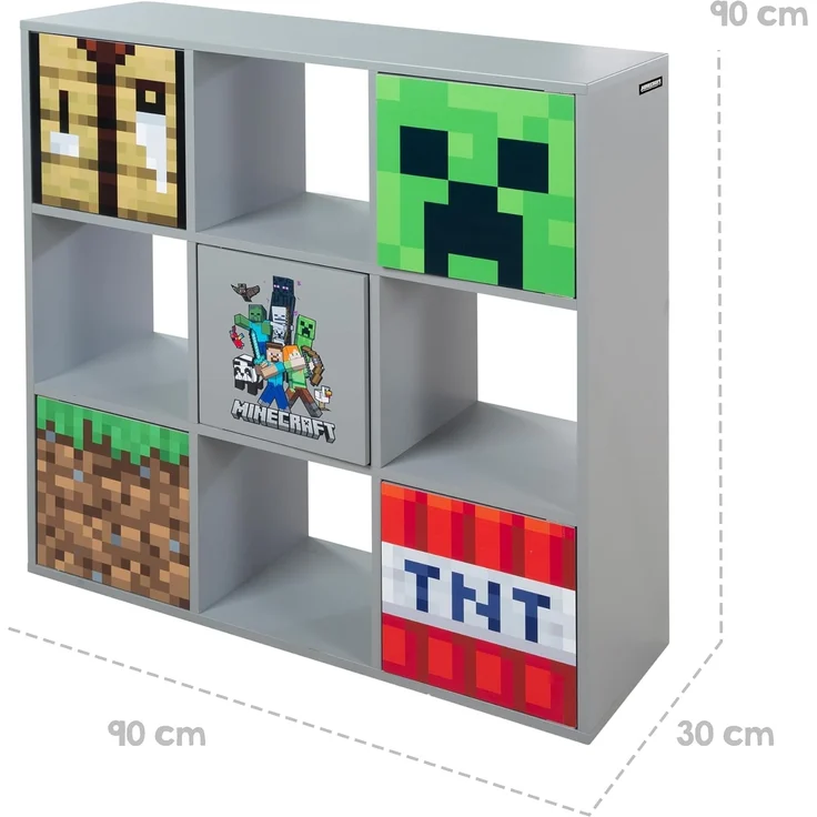 MINECRAFT - 3x3 Regal, Raumteiler mit offenen Fächern und Türen mit Push-Open, Kindermöbel mit buntem Design – Bild 3