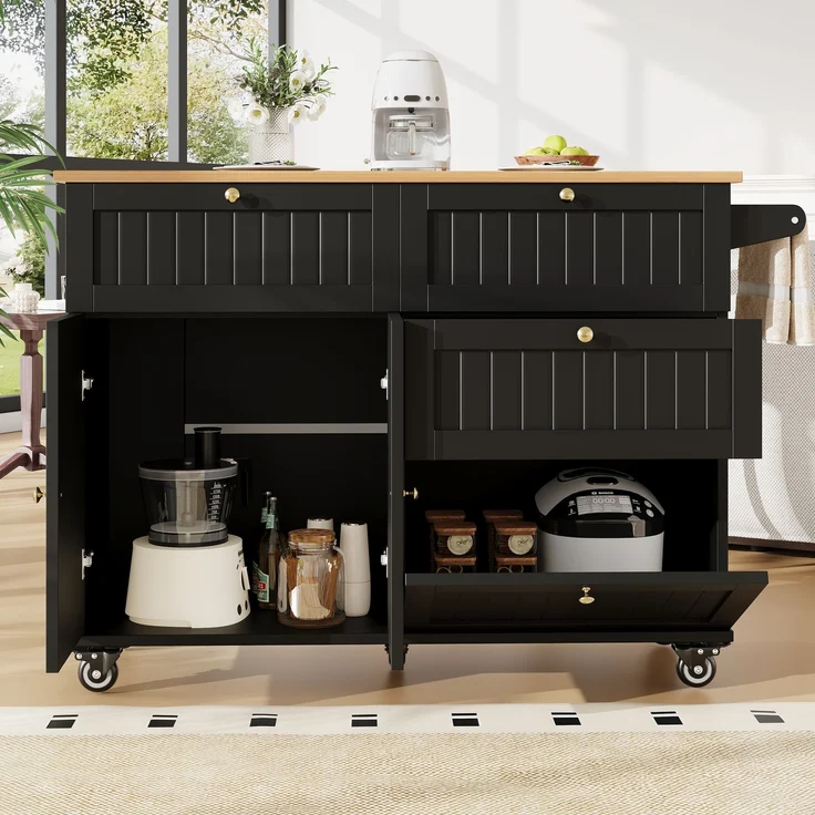 Abrihome Küchenwagen mit Stauraum und Rollen, Schwarz, 88x70x133 cm – Bild 1