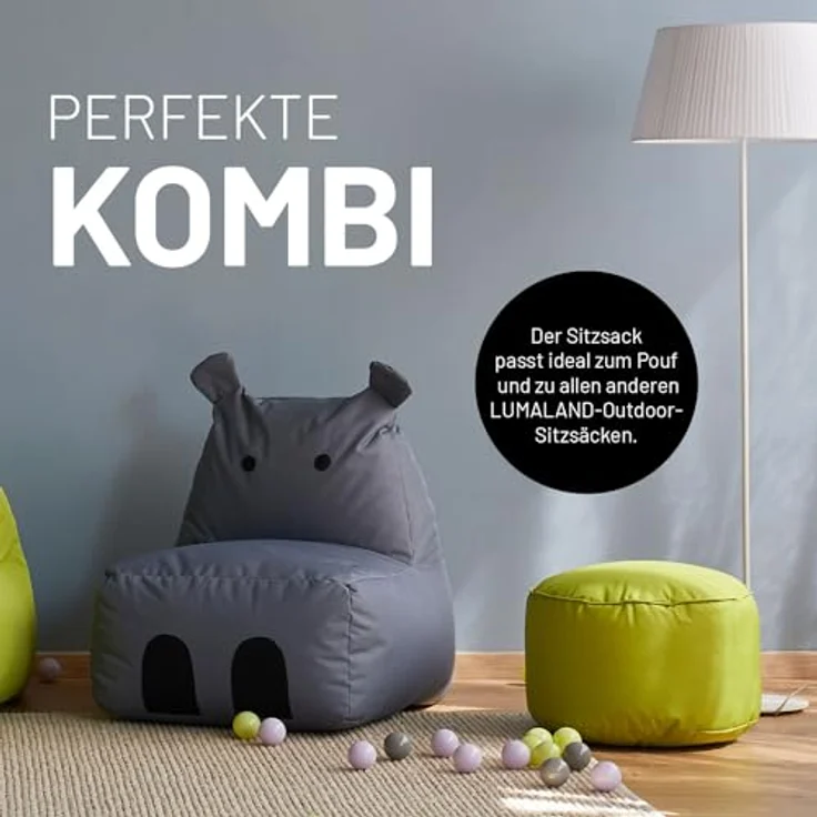 LUMALAND 'Animal Line Hippo' Kindersitzsack, indoor & outdoor, Polyester pink, 200 l – Bild 8