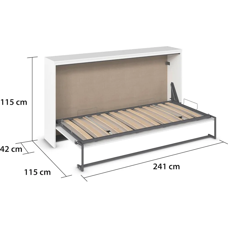 Rauch Möbel Albero, Bett, Schrankbett, Querklappbett, platzsparendes Wandbett mit Klappfunktion und Lattenrost, Liegefläche 90x200 cm, Farbe Weiß, Griffe Eiche massiv, 214 x 115 x 42 cm – Bild 3