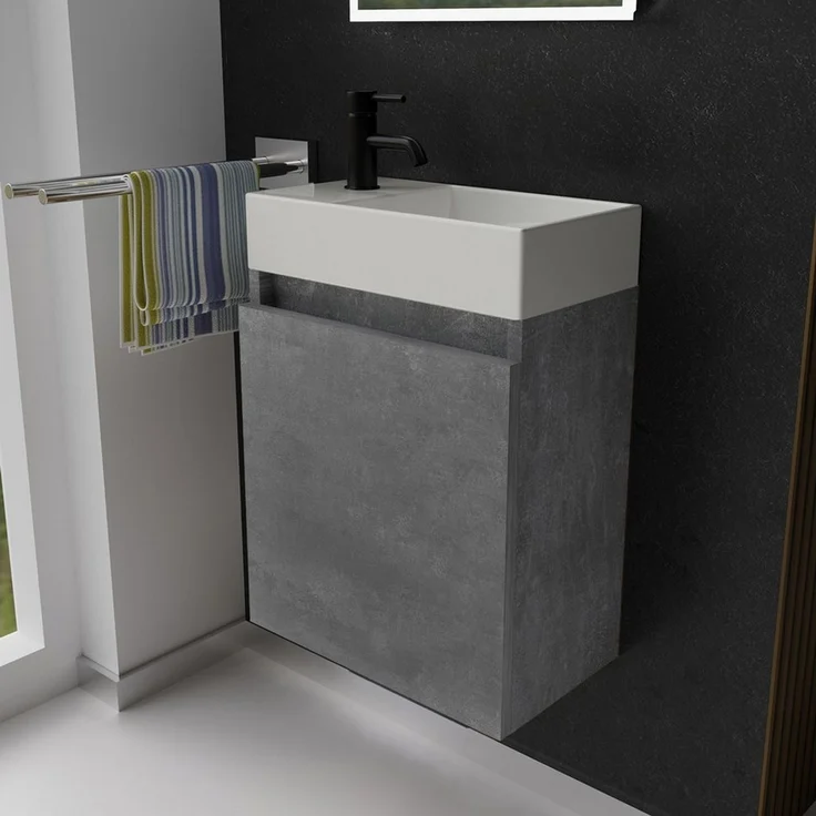 Alpenberger Badmöbel-Set Gäste WC Waschbecken mit Unterschrank - Badschrank Hängend, (Hängeschrank mit Softclose, Waschtisch mit Unterschrank Cement), Gäste WC Möbel - Kleiner Badezimmerschrank Vormontiert – Bild 1
