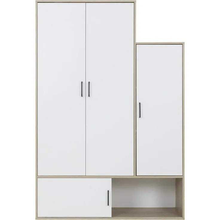Calicosy Kleiderschrank 4 Türen H195 cm - ERWAN - Weiß/Holz
