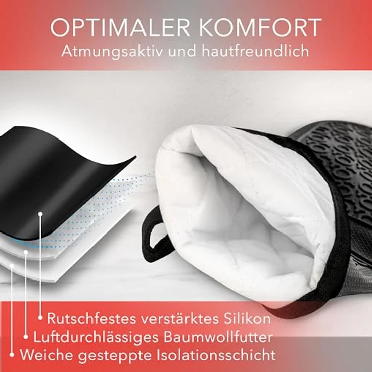 AVANA Topfhandschuhe Silikon Ofenhandschuhe Backhandschuhe Kochhandschuhe, (1 Paar Ofenhandschuhe aus Silikon), weiches Baumwoll-Innenfutter, Anti-Rutsch, Hitzebeständig bis 350°C – Bild 5