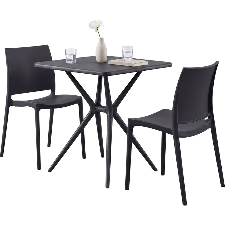 Gartenmöbel-Set GRETA mit 2 Stühlen - 156x72x81cm, Kunststoff, Schwarz | Balkonset Gartenset Tisch mit Stühlen Bistroset Outdoor