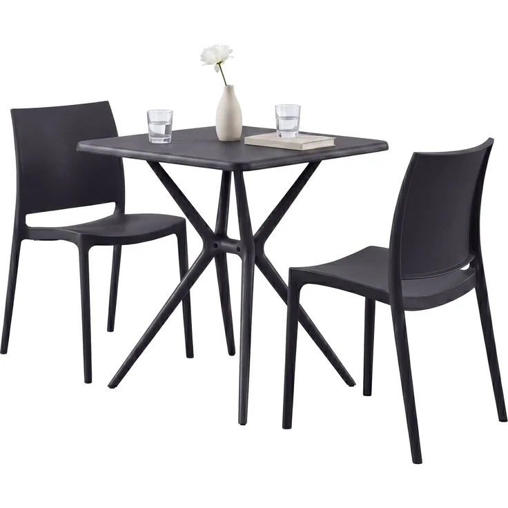 Gartenmöbel-Set GRETA mit 2 Stühlen - 156x72x81cm, Kunststoff, Schwarz | Balkonset Gartenset Tisch mit Stühlen Bistroset Outdoor – Bild 1