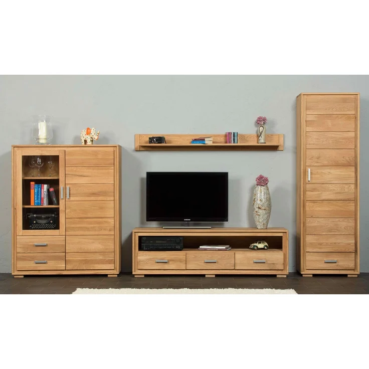 Woodline Wohnzimmerschrank Wildeiche massiv geölt, 4-teilig, Basel Set VI Natur 61x40x193 cm – Bild 2