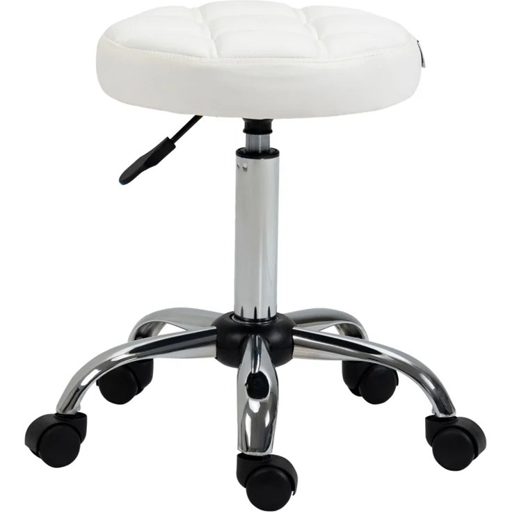 Rollhocker Höhenverstellbarer Drehbarer Arbeitshocker für Büro & Salon, Kunstleder Weiß Ø35,5 x 51-67 cm--Weiß--35.5x35.5x67cm--YOUDENOVA – Bild 7