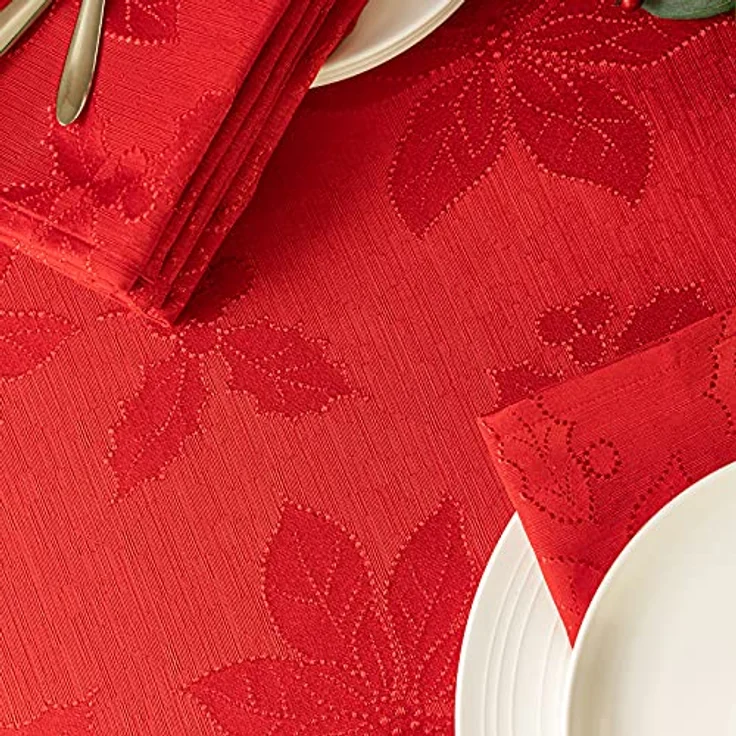 Benson Mills Damast-Tischdecke mit Weihnachtssternmotiv, für Weihnachten, Winter und Urlaub, Rot, 152,4 x 304,8 cm, rechteckig – Bild 4