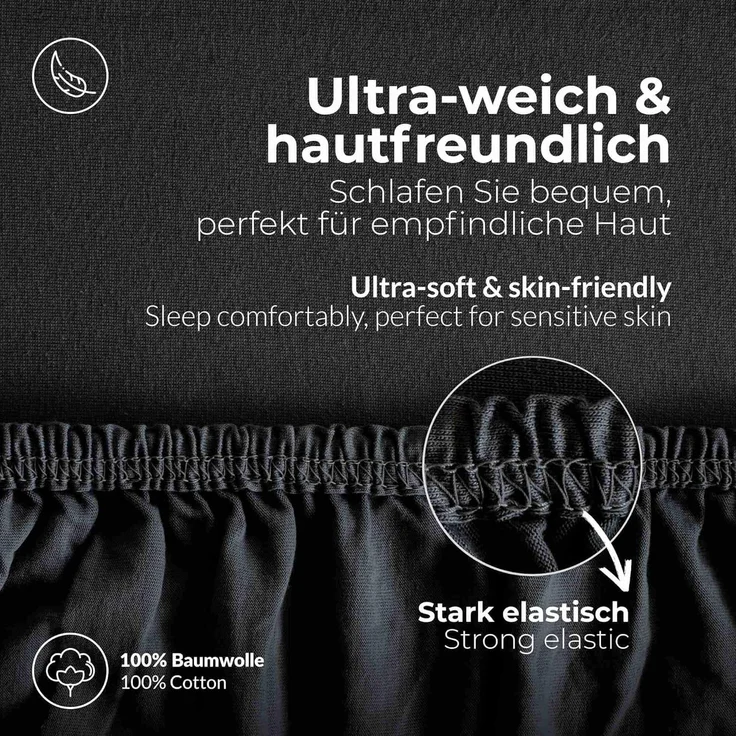 etérea Comfort Jersey Spannbettlaken Schwarz 90x200 cm - 100x200 cm – Bild 4