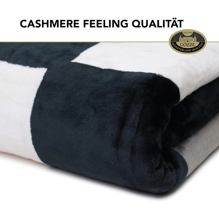Gözze - Weiche Kuscheldecke, Cashmere Feeling, Hohes Stoffgewicht 500 g/m², Antigua, 150x200 cm - Anthrazit/Schwarz/Weiß – Bild 3