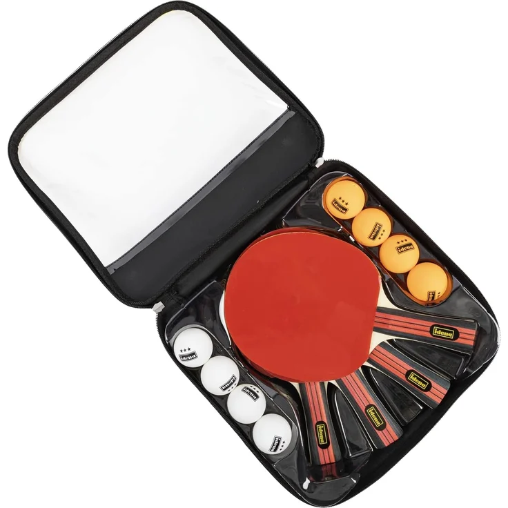 Idena 12-teiliges Tischtennis-Set mit 4 Tischtennisschlägern und 8 Bällen in Weiß und Orange in 3-Stern Qualität, verpackt in einer Tragetasche – Bild 2