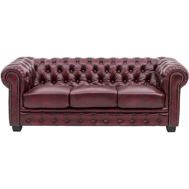 Chesterfield Echtleder Sofa 3-Sitzer antik-rot 200x72x90 cm massivum Serie Chesterfield Ledercouch englisches Design Clubsofa Büro Wohnzimmer – Bild 7