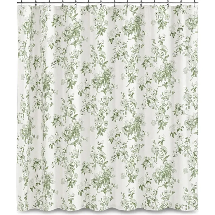 Wasserdichter Duschvorhang mit Blumenmuster für Badezimmer Grün-Weiß, 180x200 cm
