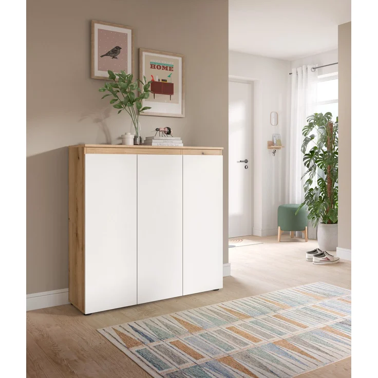 Universalschrank (B/H/T: 105x111x37 cm) in weiß und Evoke Oak Nachbildung – Bild 5