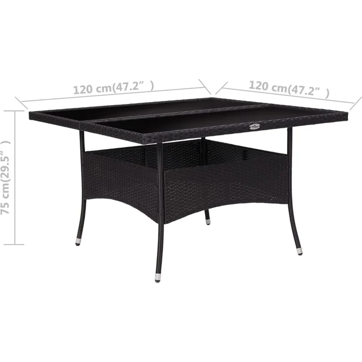 Gartentisch, Esstisch, Küchentisch Schwarz Poly Rattan und Glas – Bild 5