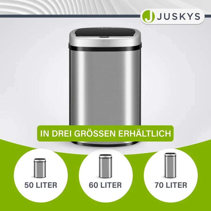 Juskys Automatik Mülleimer mit Bewegungssensor, wasserdicht, Stahl, Silber, 50 Liter – Bild 6