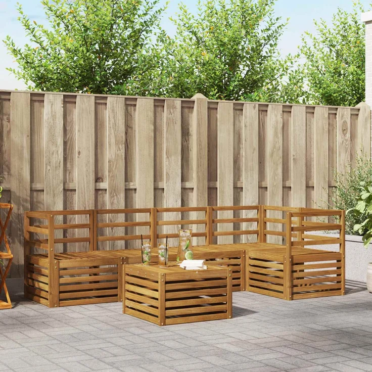 vidaXL Outdoor-Sofagarnitur 6 stk. 5-Sitzer Natur Massivholz Akazie 3374829 – Bild 1