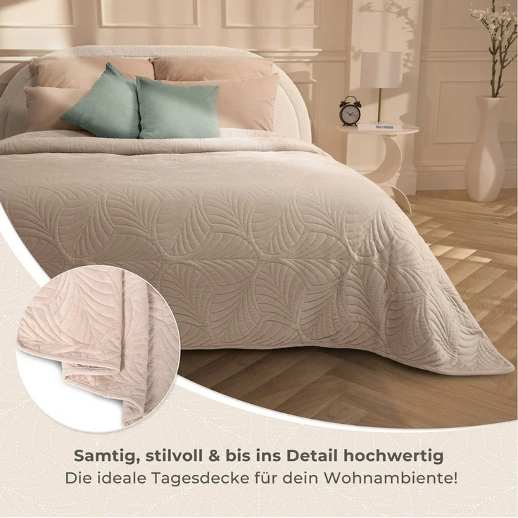 Gräfenstayn Tagesdecke Gräfenstayn Premium Tagesdecke mit nahtloser Steppung & Blatt-Design, Gräfenstayn Premium Tagesdecke mit nahtloser Steppung & Blatt-Design – Bild 3