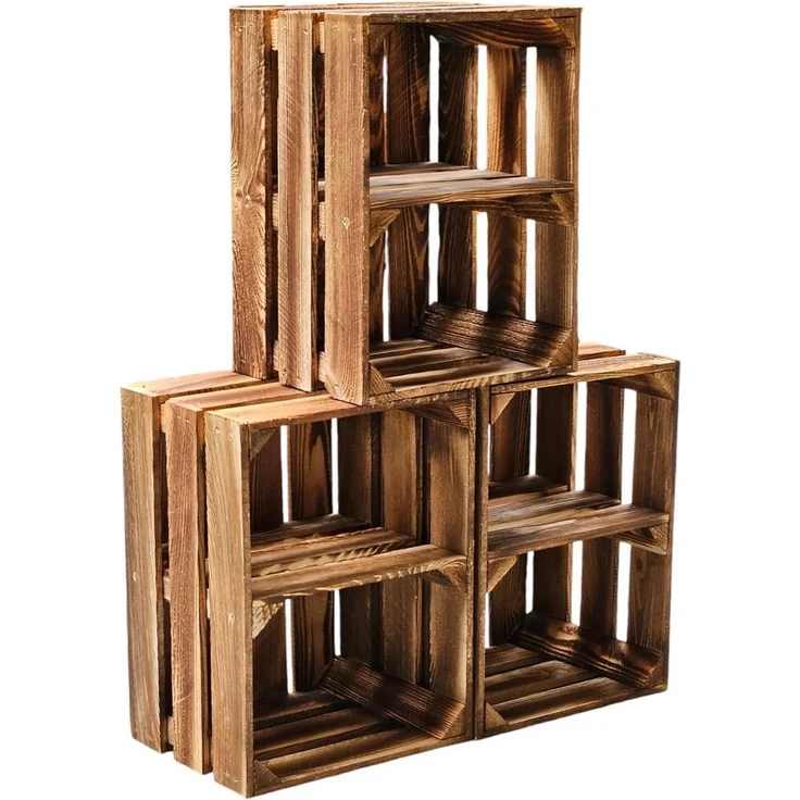 6er Set Holzkisten Weinkisten Obstkiste Klein Geflammt Regal aus Holz 40x30x25cm – Bild 8