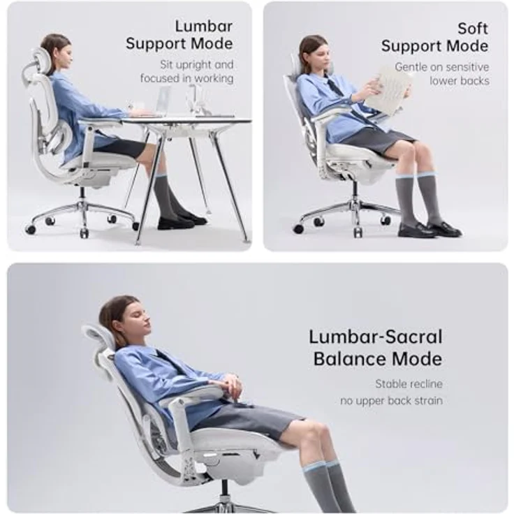 SIHOO Doro C300 Pro V2(grau), Ergonomischer Bürostuhl mit Netzbezug, 8D-Armlehnen, drehbarer Lendenwirbelstütze, 3D-Kopfstütze, Sitztiefenverstellung und Neigung, für Homeoffice, Weiß – Bild 5