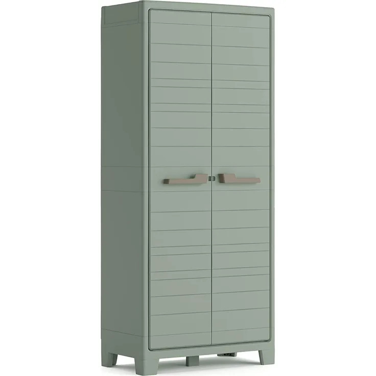 Keter Planet Outdoor Kunststoffschrank, hoch, jadegrün, 80 x 44 x 182 cm, inkl. 4 höhenverstellbaren Böden mit je 30kg Tragkraft, für drinnen und draußen geeignet, UV- und wasserbeständig