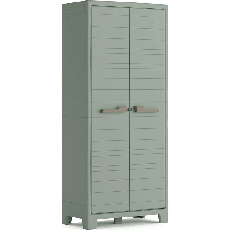 Keter Planet Outdoor Kunststoffschrank, hoch, jadegrün, 80 x 44 x 182 cm, inkl. 4 höhenverstellbaren Böden mit je 30kg Tragkraft, für drinnen und draußen geeignet, UV- und wasserbeständig