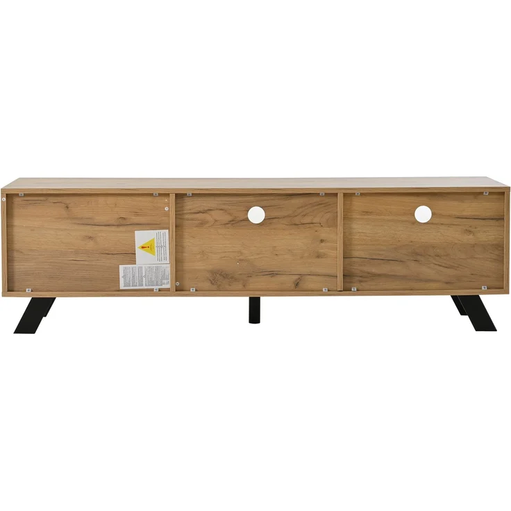 TV-Schrank 150 cm mit Holzmaserung in Natur & Schwarz – Fernsehschrank mit 2 Schubladen, 1 Schrank & offenen Fächern – Bild 10