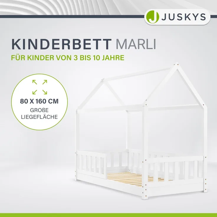 Juskys 'Marli' Hausbett 80x160 cm, weiß, Kiefer massiv, mit Rausfallschutz und Lattenrost