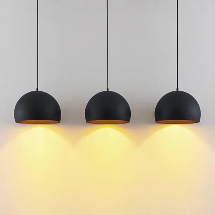 Lindby Pendellampe Tarjei, 120cm, schwarz/gold, dreiflammige Stahl-Leuchte für Esstische – Bild 5