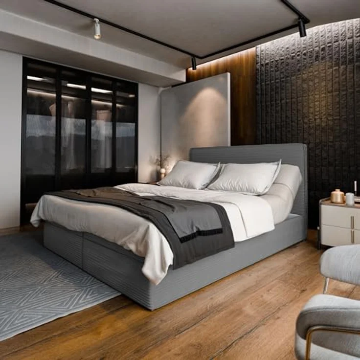 Masseno Boxbett ASTOR 180x200 cm, Boxspringbett mit Bonell Matratze, Topper und gepolstertem Kopfteil in LINCOLN 85 – Bild 2
