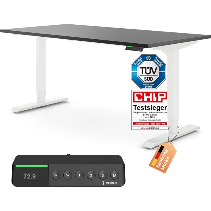 Desktopia Pro X - Elektrisch höhenverstellbarer Schreibtisch / Ergonomischer Tisch mit Memory-Funktion, Schwarz, Gestell Weiß, 160x80 cm – Bild 1