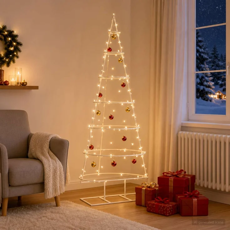 vidaXL Metall-Weihnachtsbaum mit Ständer KUOPIO 150 cm Stahl Weiß 42053801 – Bild 3