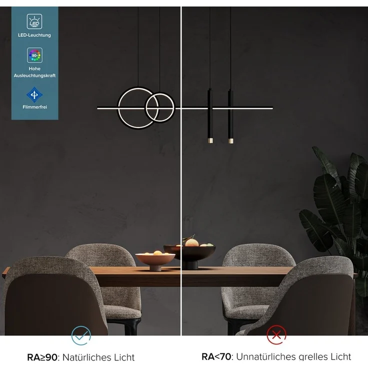 doporro LED Pendelleuchte Hängeleuchte LED Kronleuchter Höhenverstellbar mit 3 Farbtemperaturen – Bild 3