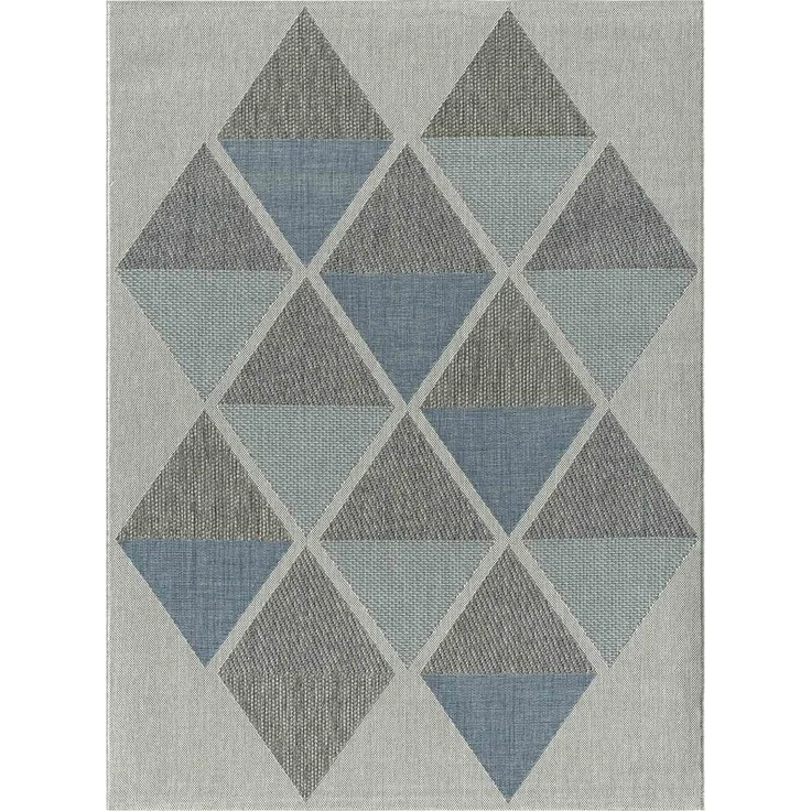 TaraCarpet Teppich Regina Teppich aus robustem Flachgewebe für In und Outdoor, rund, Höhe: 7 mm, Küche Wohnzimmer Terrasse Garten Balkon Karo blau 120X120 – Bild 2